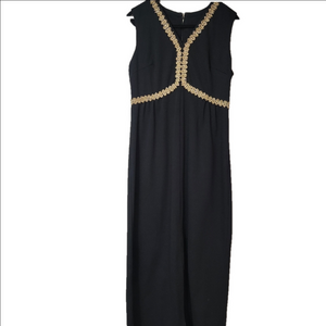 Vintage Celanese Formal Maxi Dress Black Size 14 NWT Fortrel Polyester